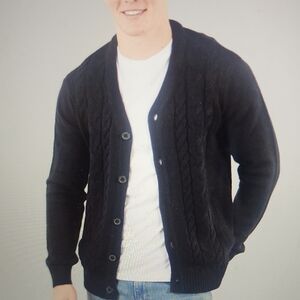 THREADBARE Mens Campionway Knit Cardigan Navy Size L